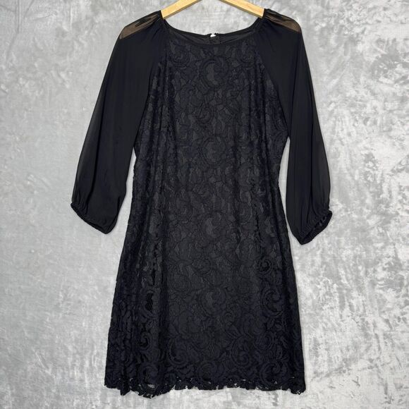 Adrianna Papell Dresses & Skirts - Adrianna Papell Dress Womens 6 Black Lace Shift 3/4 Semi Sheer Sleeve Cocktail